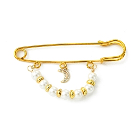 Shell Pearl & Brass Beaded Brooch, Moon Iron Safety Kilt Pin Brooch