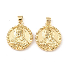 Латунные подвески, плоские круглые и подвески с изображением Иисуса Христа, стойки покрытие, долговечный, без кадмия и без свинца