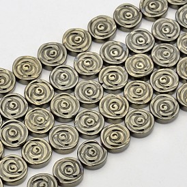 Flower Non-magnetic Synthetic Hematite Beads Strands, Imitation Pyrite, 12x4mm, Hole: 1.2mm, about 34pcs/strand, 15.9 inch