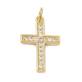 Brass Micro Pave Clear Cubic Zirconia Pendants, Cross Charms, Rack Plating, Long-Lasting Plated, Cadmium Free & Lead Free