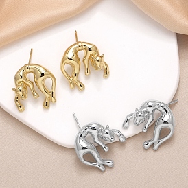 Brass Stud Earrings for Women, Cat Shape