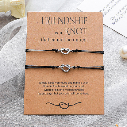 Fashionable Stainless Steel Knot Bracelet Set with Card for Best Friends (2 Pieces)