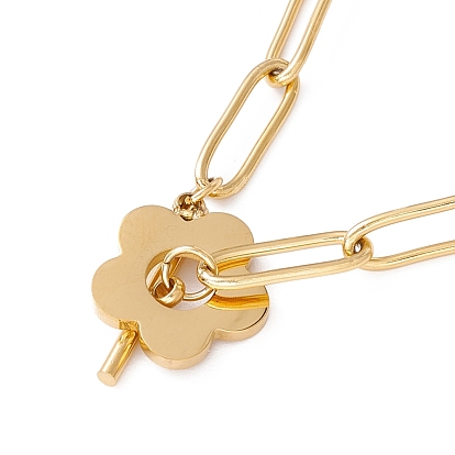 Flower Clasp Pendant Necklace with Paperclip Chains, Ion Plating(IP) 304 Stainless Steel Jewelry for Women