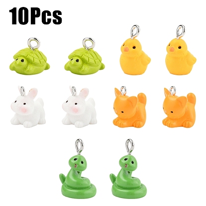 10 шт 5 стили подвески из непрозрачной смолы, 3d подвески в виде животных с платиновыми плиссированными железными петлями, разноцветные