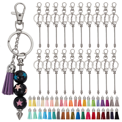 Набор для изготовления брелка своими руками, включая планку для брелока из сплава с возможностью добавления бусин, разрезные кольца из сплава, Искусственные замши кисточкой подвесные украшения