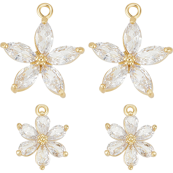 6 шт 2 стильные латунные подвески из прозрачного кубического циркония с микропаве, цветок