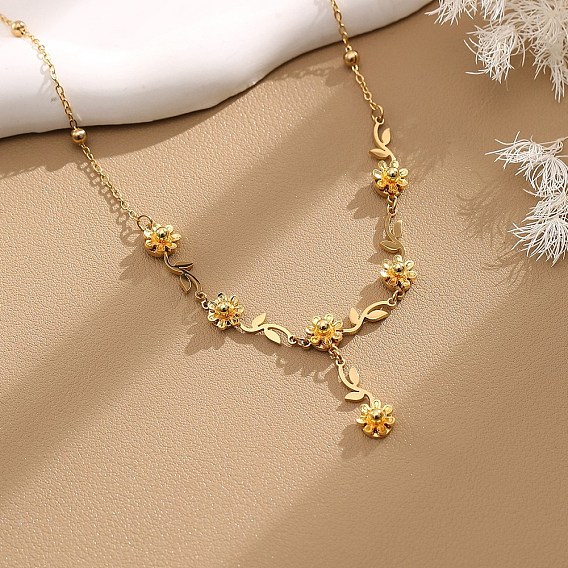 304 Stainless Steel Pendant Necklaces, Flower