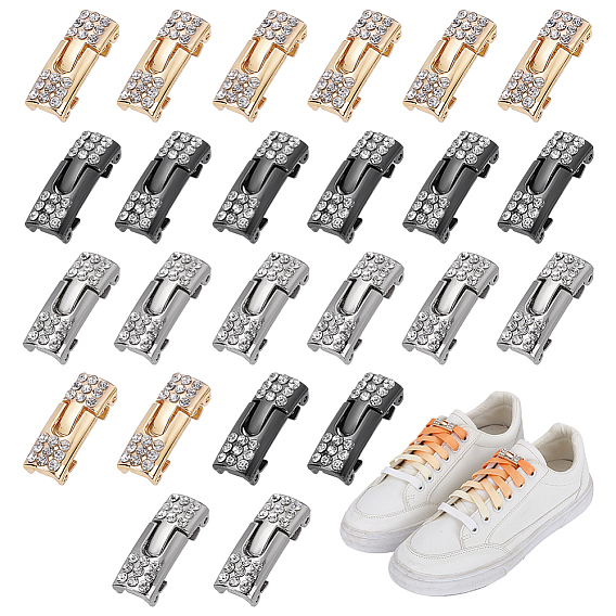 12пары 3 цвета сплава пряжки для шнурков со стразами, прямоугольные