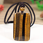 Natural Tiger Eye Rectangle Pendant Adjustable Cotton Cord Necklaces for Women