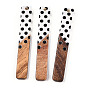 Printed Opaque Resin & Walnut Wood Big Pendants, Rectangle Charm with Polka Dot Pattern