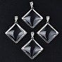 Glass Pendants, with Brass Findings, Rhombus Charms, Platinum
