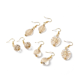 Brass Dangle Earrings, with Metal Enlaced Plating Acrylic Beads, Mixed Shape
