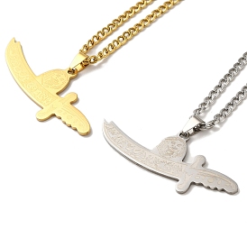 Sword Pendant Necklaces, 304 Stainless Steel Curb Chain Necklaces