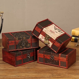 Прямоугольный ретро-деревянный набор ювелирных изделий, органайзер для хранения, коробки с замком, сундук с сокровищами для сережек, Кольца, 