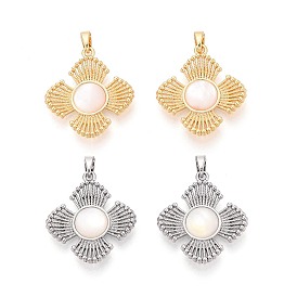 Натуральный белый оболочки подвески, цветочные подвески с латунной оправой