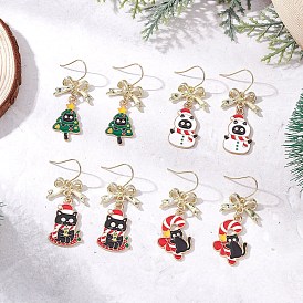 4 пары 4 стили серьги-подвески из сплава и эмали с рождественской тематикой, с подвесками из сплава и 304 крючками для сережек из нержавеющей стали, золотые
