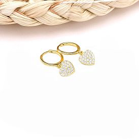 925 Sterling Silver Heart-shaped Earrings with Gold Plating and Full Diamond Decoration