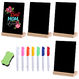 Rectangle Acrylic Erasable Desktop Chalkboard Sign Stands with Wooden Base, 7Pcs Acrylic Blackboard Pens and 1Pc Foams Blackboard Eraser