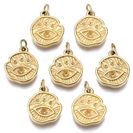 316 Surgical Stainless Steel Charms Rhinestone Settings, with Jump Rings, Flat Round with Eye