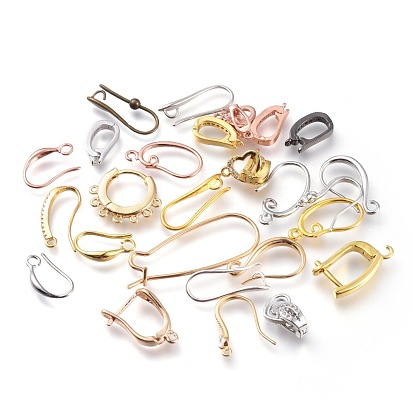 Brass Earring Hooks, with Horizontal Loop, Mixed Style