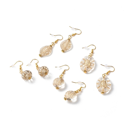 Brass Dangle Earrings, with Metal Enlaced Plating Acrylic Beads, Mixed Shape