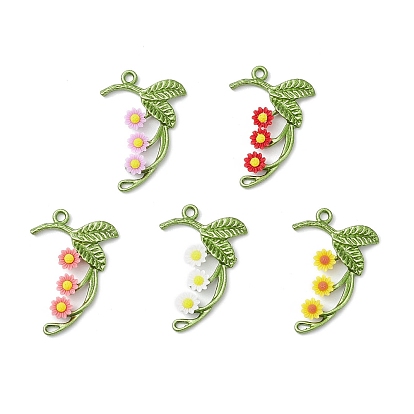 Подвески из сплава и смолы, лист с цветами