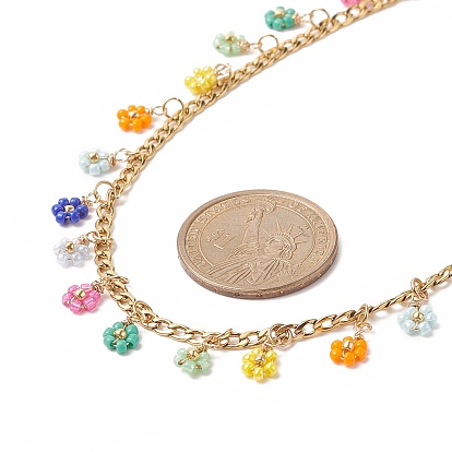 Bracelet et collier à breloques fleur tressée en verre, or 304 ensemble de bijoux en acier inoxydable pour femme
