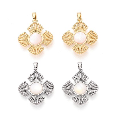 Натуральный белый оболочки подвески, цветочные подвески с латунной оправой