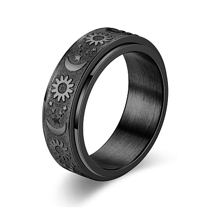 Star & Moon & Sun Titanium Steel Rotatable Finger Ring, Fidget Spinner Ring for Calming Worry Meditation