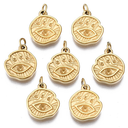 316 Surgical Stainless Steel Charms Rhinestone Settings, with Jump Rings, Flat Round with Eye