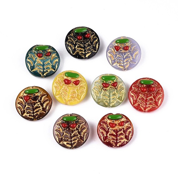 Плоский круглый с грибовидными стеклянными бусинами, золотой металл обвитыми