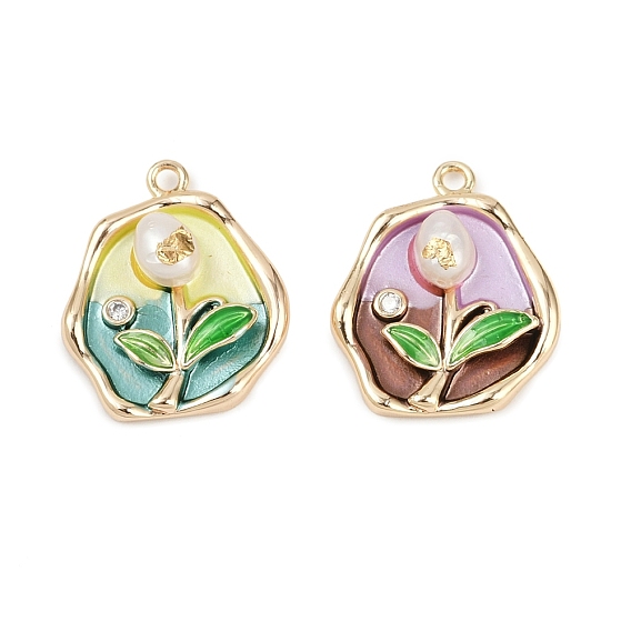 Латунная эмаль и натуральный жемчуг овальные с подвесками в виде цветка розы, с четким кубического циркония, реальный 18 k позолоченный