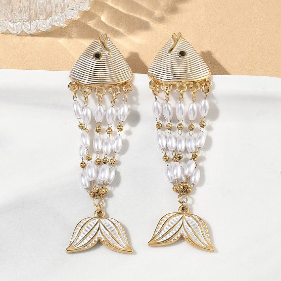 304 Stainless Steel Enamel Stud Earrings for Women, Fish, Plastic Beads Dangle Earrings