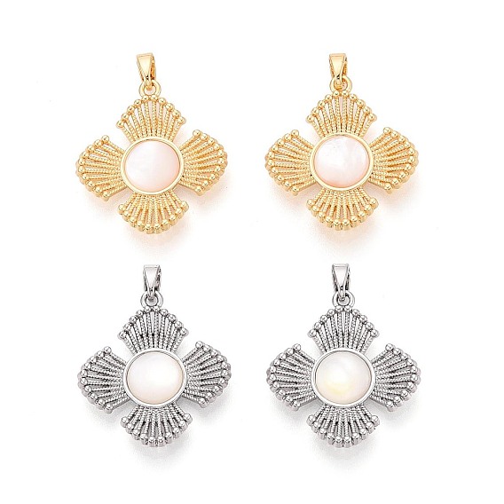 Натуральный белый оболочки подвески, цветочные подвески с латунной оправой