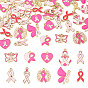 50Pcs 10 Styles Alloy Enamel Pendants, October Breast Cancer Pink Awareness Ribbon, Golden