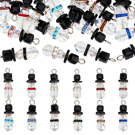 24 шт 12 цвета граненые стеклянные подвески, снеговик, с латунными бусинами-разделителями из стразов, кокосовыми бусинами, стеклянными бусинами и платиновыми железными штифтами с плоской головкой