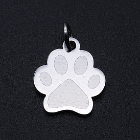 201 Stainless Steel Pet Charms, with Jump Rings, Dog Paw Prints