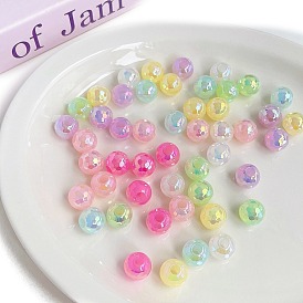 Opaque Acrylic European Beads, Large Hole Beads, Imitation Jelly, Faceted, Round