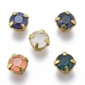 Шить на горный хрусталь, имитация нефрита, стекло горный хрусталь, с позолоченными латунными зубцами, граненые, плоско-круглые