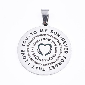 201 Stainless Steel Quote Pendants, Stamped Dog Tags, Inspirational Gifts for Son Jewelry, Flat Round, Laser Cut