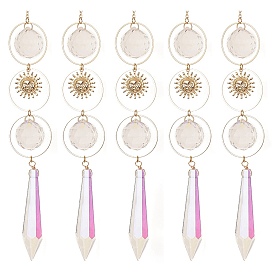 AB Color Plated Crystal Cone Big Pendant Decorations, Hanging Sun Catchers, with Brass Sun Pendants, for Home Decorations