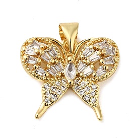 Rack Plating Brass Micro Pave Cubic Zirconia Pendants, Cadmium Free & Lead Free, Long-Lasting Plated, Butterfly