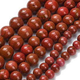 Нити синтетических бусин из красной яшмы, гладкий круглый