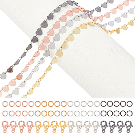 Kits de fabrication de colliers à chaîne DIY, y compris 4m 4 couleurs chaînes à maillons en laiton, 40pcs 4 anneaux de saut en fer et en laiton de couleurs, 16 pcs 4 couleurs fermoirs à pince de homard en alliage de zinc