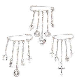 3 шт. сплав подвески килт булавки брошь, с железными булавками и кабельными цепями, сердце/древо жизни/шляпа