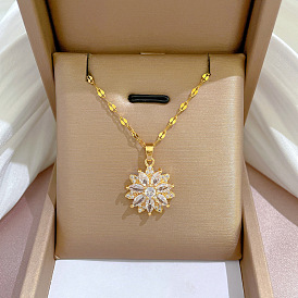 Shining Luxury Flower Diamond Gold Necklace - Lucky Collar Chain Accessory.
