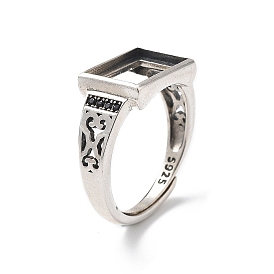 925 Sterling Silver Adjustable Ring Components, Pad Ring Settings, Rectangle