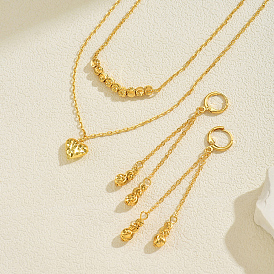 Элегантный комплект из двухслойного латунного кулона и серег в форме сердца для женщин