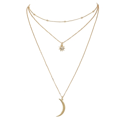 Латунные кабельные и сателлитные цепи 3 многослойные ожерелья, колье с подвеской «луна и солнце»