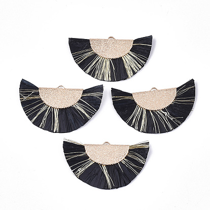 Подвески из рафии с кисточками, с металлическими шнурами и медными выводами, веерообразный, золотые